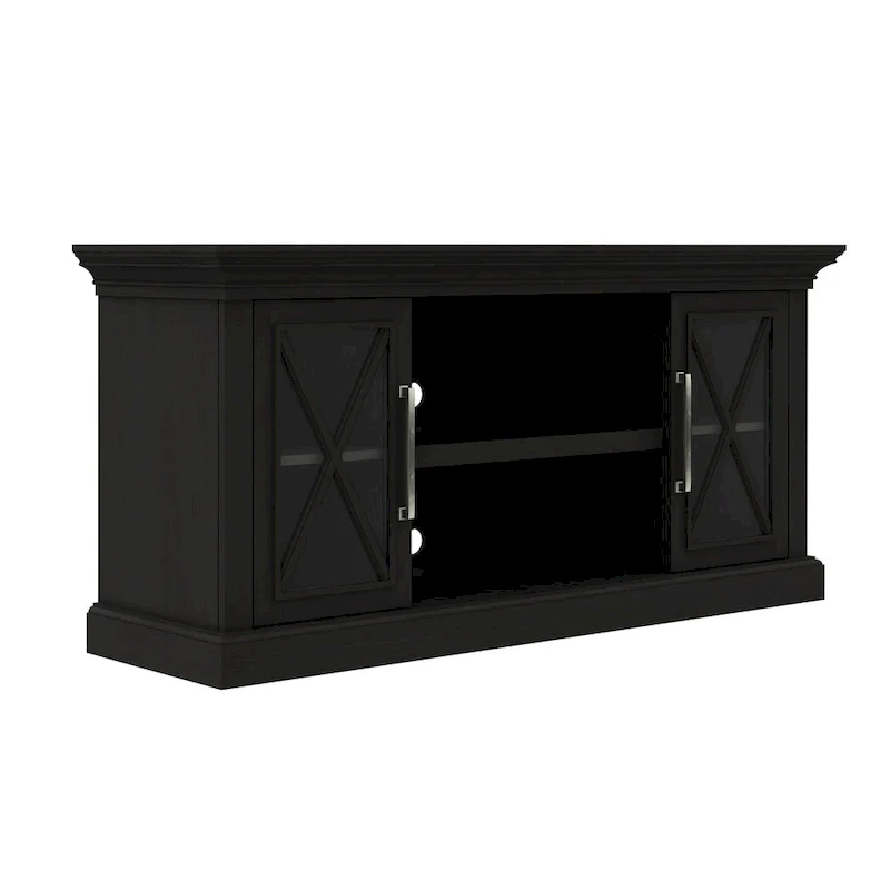 Black TV Stand with Glass Doors, Fits TVs up to 65