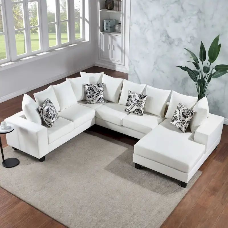 Modern U Shape Sectional Sofa, Velvet Corner Couch with Lots of Pillows Included