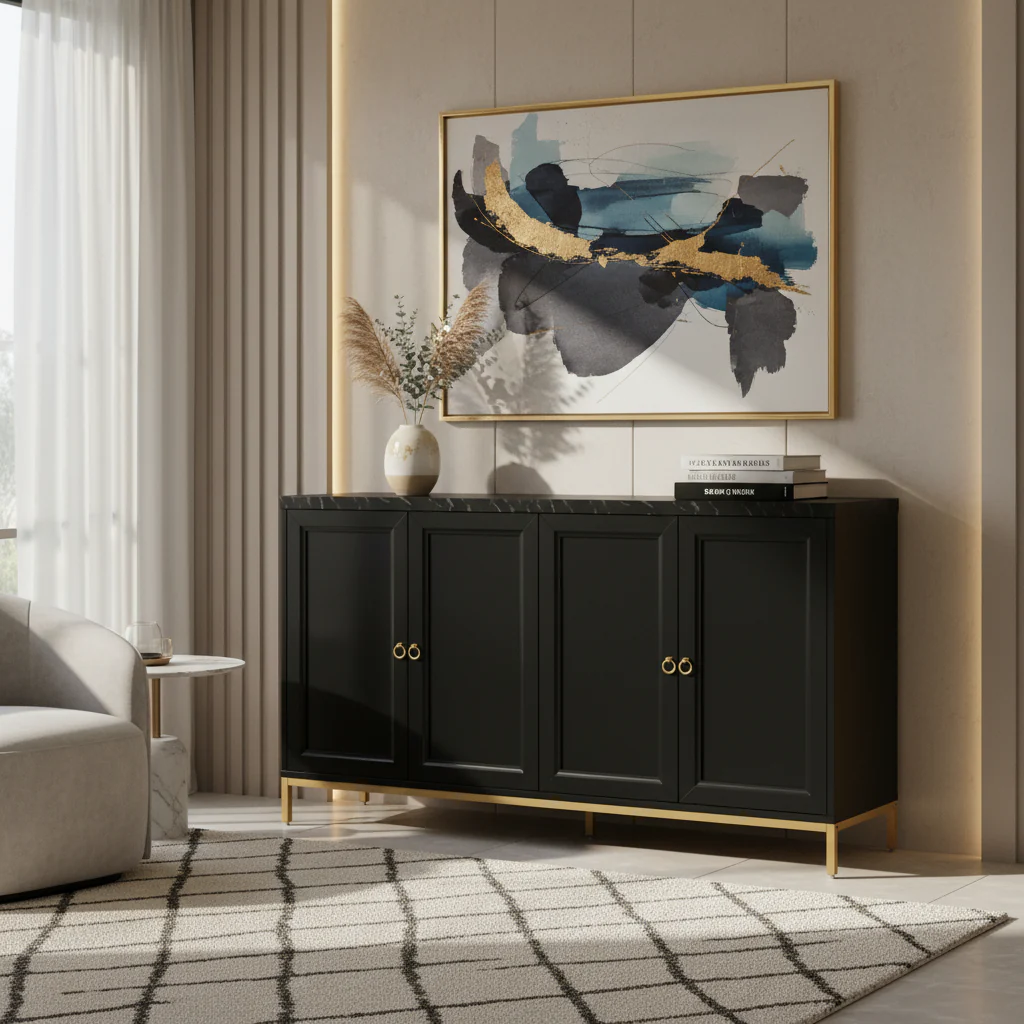 Modern Sideboard with Extra Large Storage Space with Metal Handles and Support Legs for Living Room and Dining Room