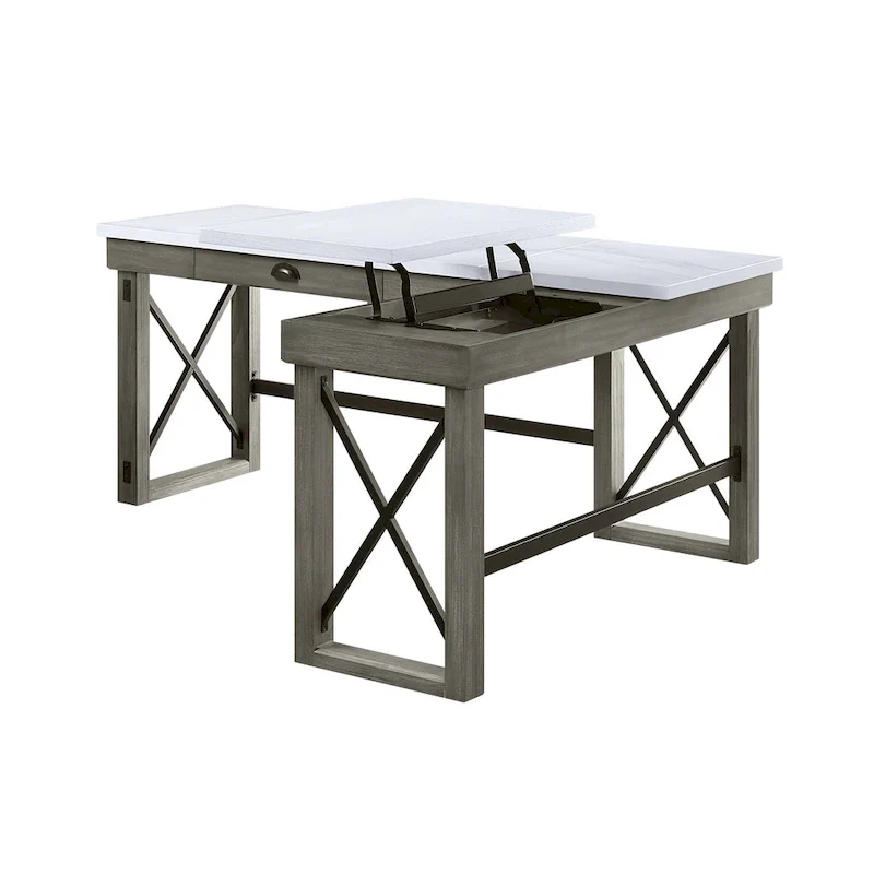 Talmar Marble Top Weathered Gray Finish Writing Desk with Lift Top