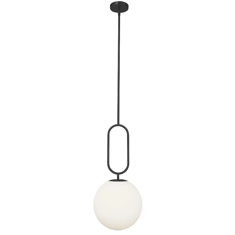 Dainolite Simone Modern and Contemporary 1 Light Incandescent Pendant Matte Black with Opal Glass