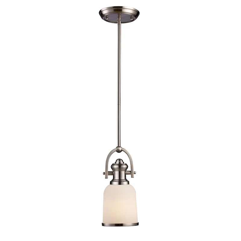 Elk Home Brooksdale Satin Nickel With White Glass 1 Light Pendant