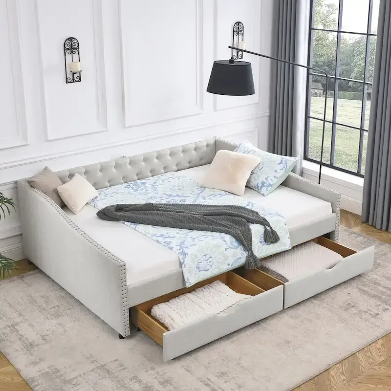 Daybed with Drawers Upholstered Tufted