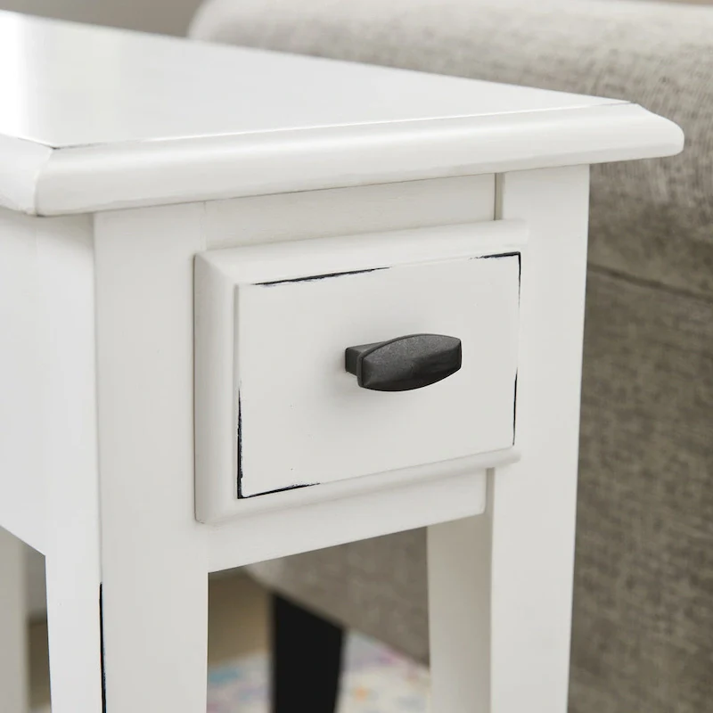 Narrow Side Table with Drawer and Shelf - Medium Oak/Black