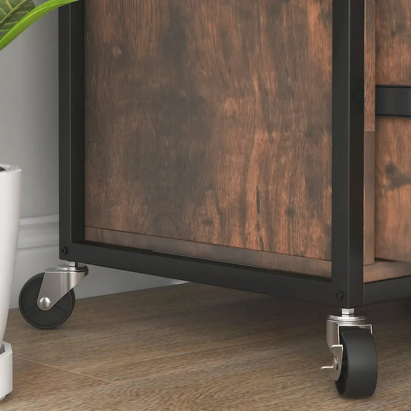 2 Drawer Mobile File Cabinet with Lock & Hanging Bar, Rustic Brown