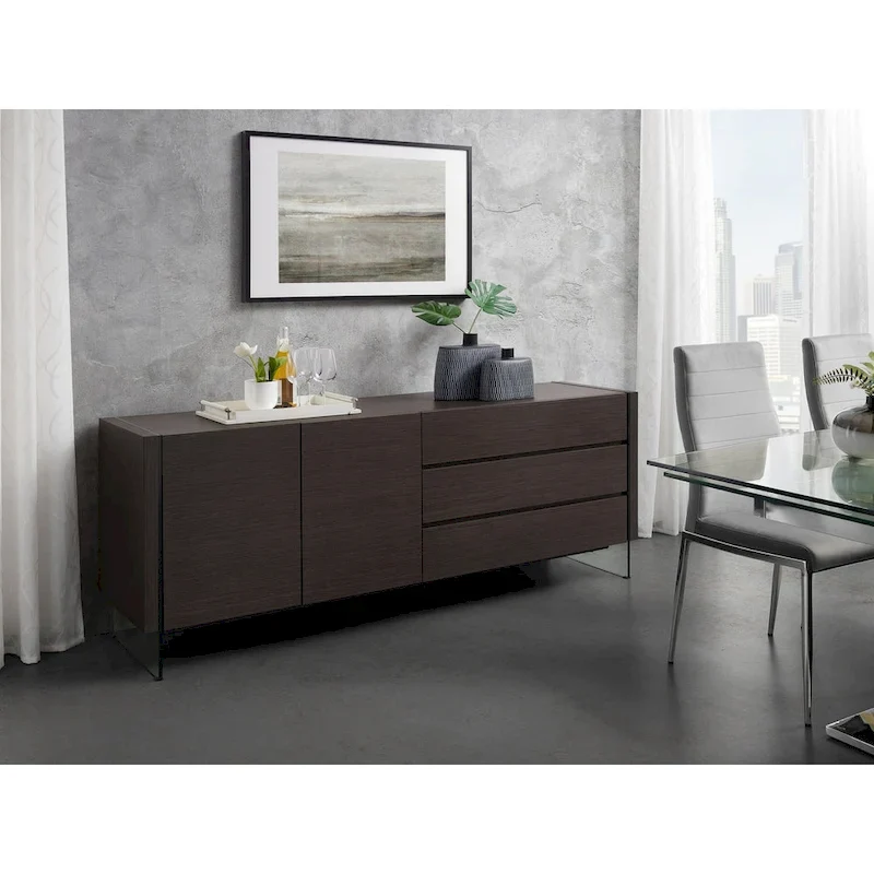 IL VETRO buffet-server in high gloss white lacquer with clear glass.