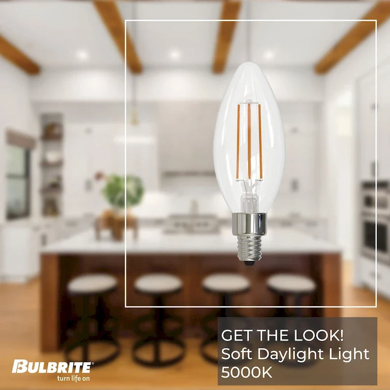 Bulbrite LED Filament Pack of (4) 6.5 Watt Dimmable B11 Light Bulbs with a Clear Finish and Medium (E26) Base - Warm White Light