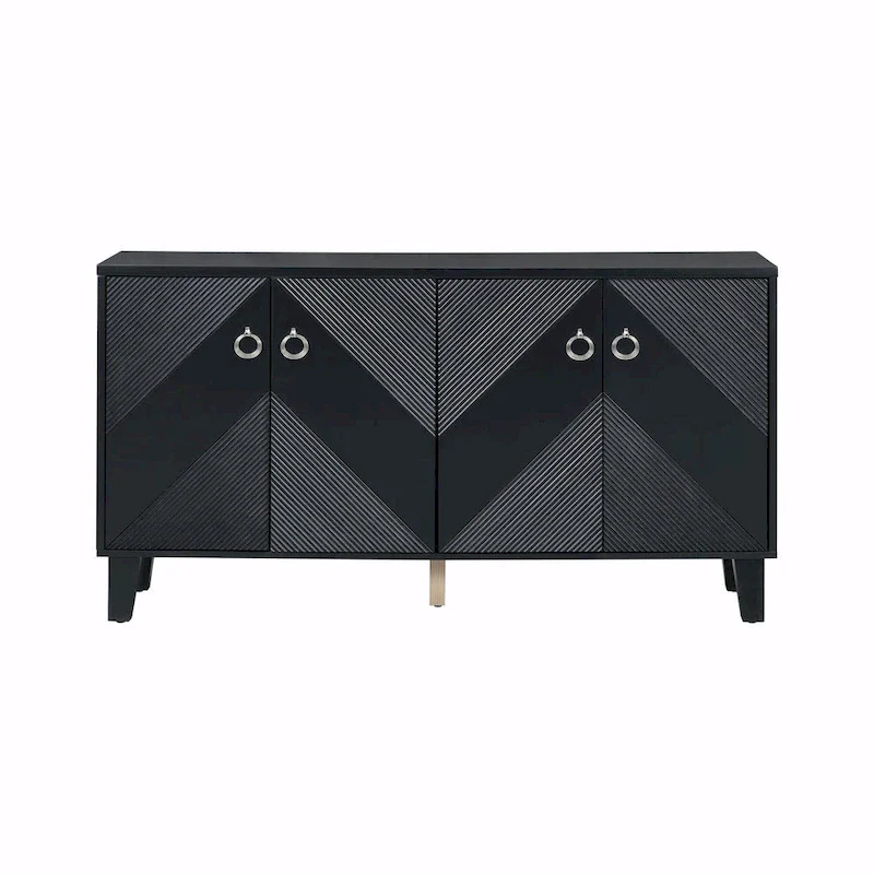 Black/Silver 4-Door Geometric Storage Cabinet