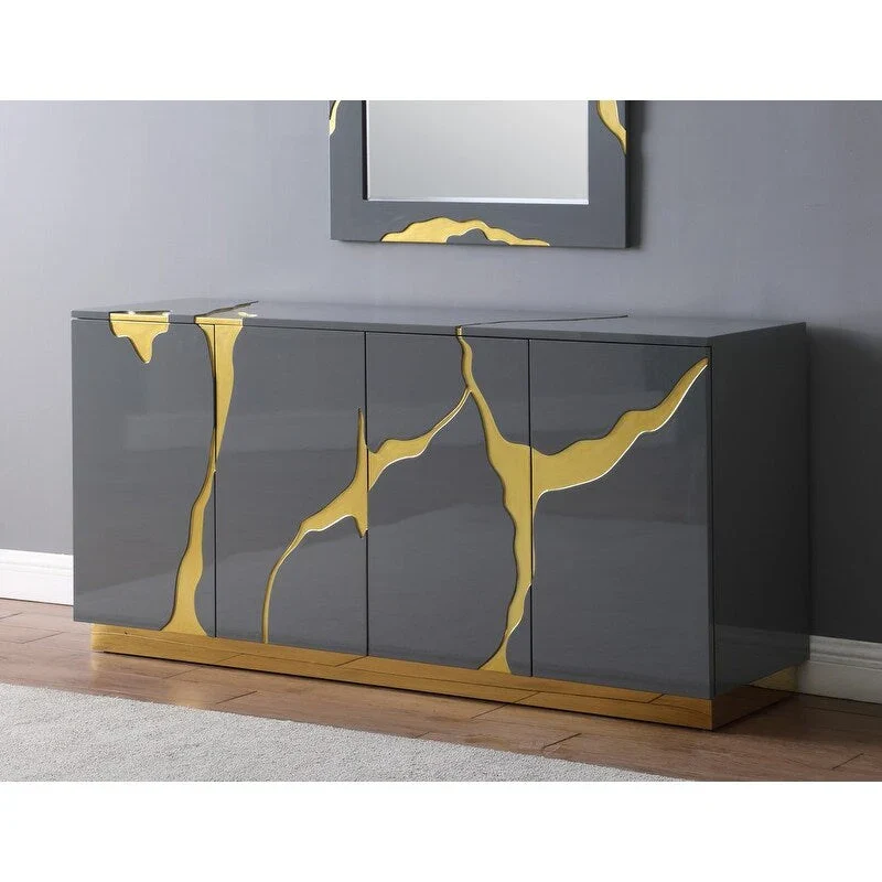 Grey / Navy / White / Black & Gold | Glam 4-Door Lacquer Sideboard