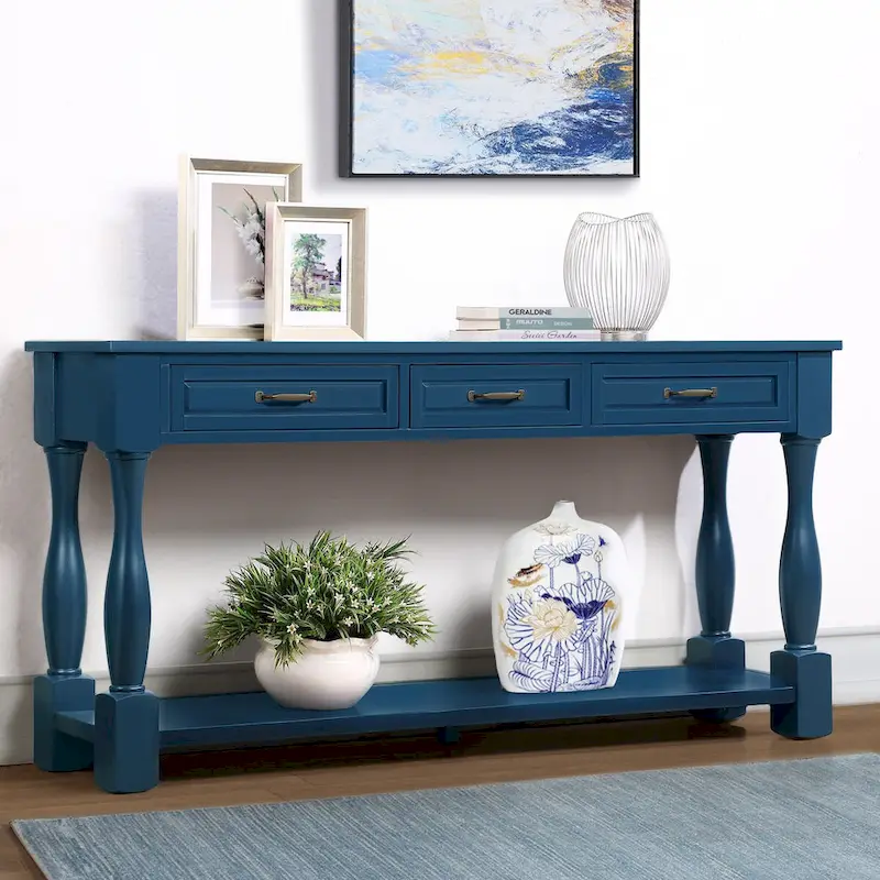 Wood Console Table with 3 Drawers and 1 Bottom Shelf