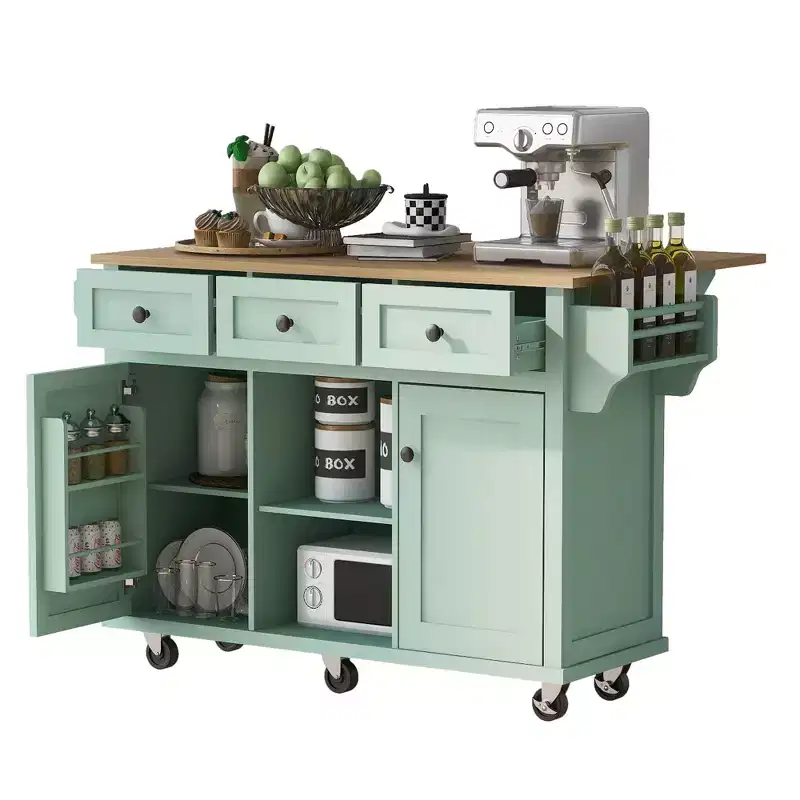 Whisen Modern Kitchen Island with Spice Rack and Towel Holder