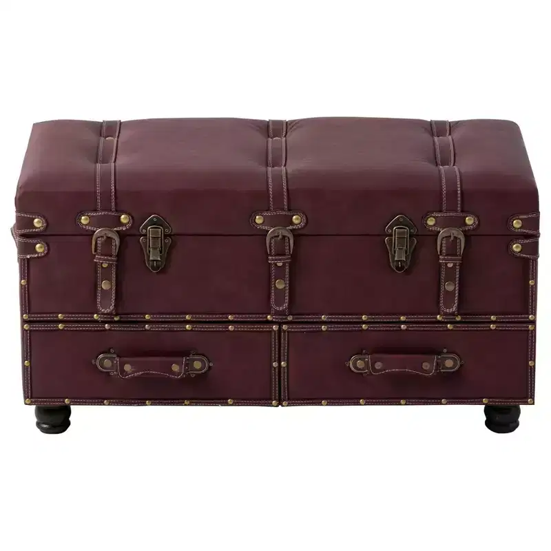 COZAYH Vintage Storage Bench, Upholstered Wooden Ottoman Padded Chest Box for Entryway, Bedroom, Living Room, Mid-Century Style, Dark Magenta