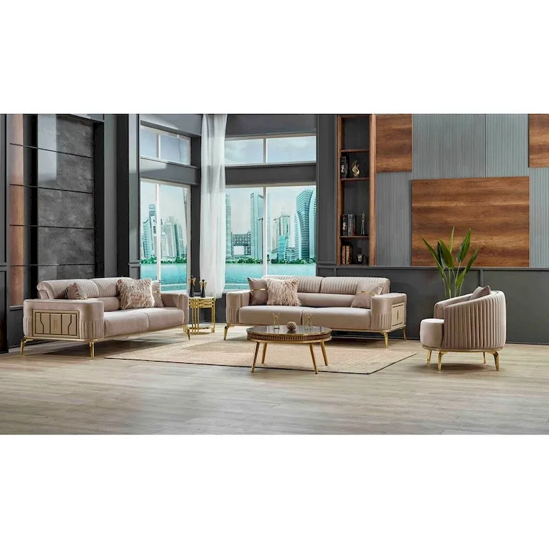 Cream Traditional 3-Seat Living Room Set