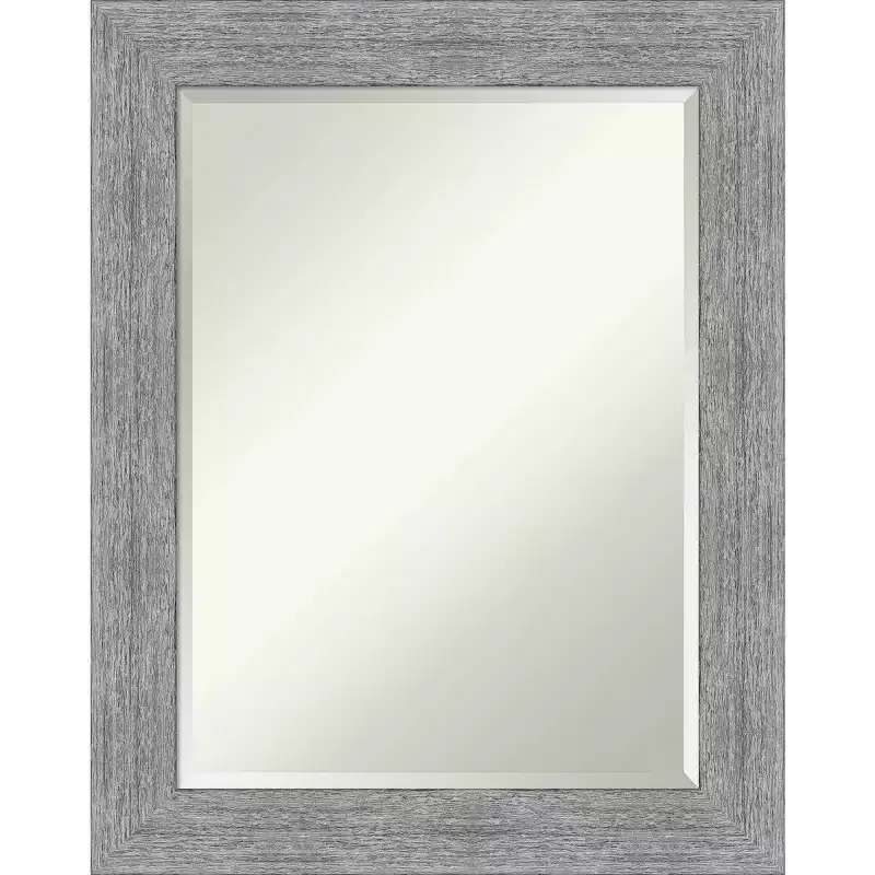 Amanti Art 23" x 29" Bark Rustic Framed Wall Mirror Gray : Beveled Glass, Polystyrene Frame, No Assembly Required