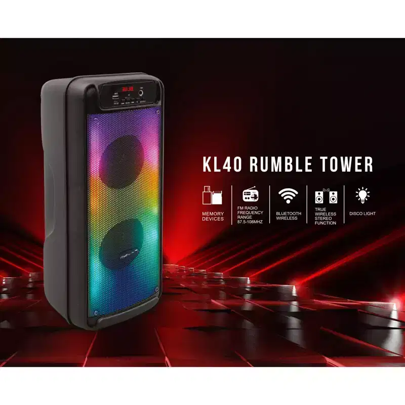 TOPTECH KL-40 Rumble Tower Bluetooth Speaker, Flame Effects, 2x4 Woofer