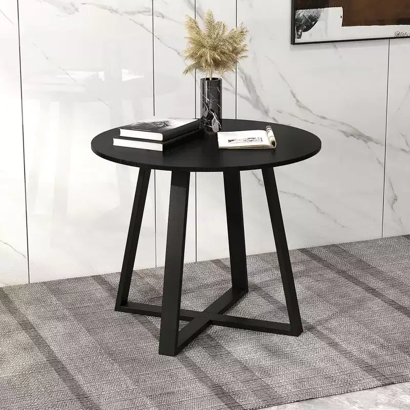 Costway 36 Round Wooden Dining Table for 4 w/ Pedestal Base Solid Rubber Wood Frame