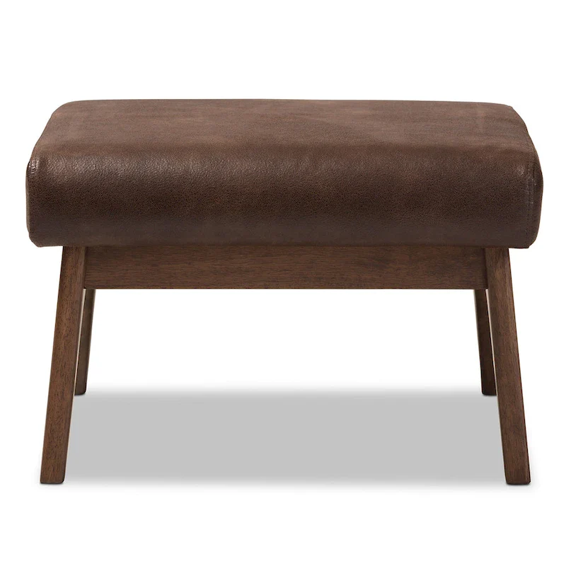 Brown Faux Leather Ottoman with Wood Legs