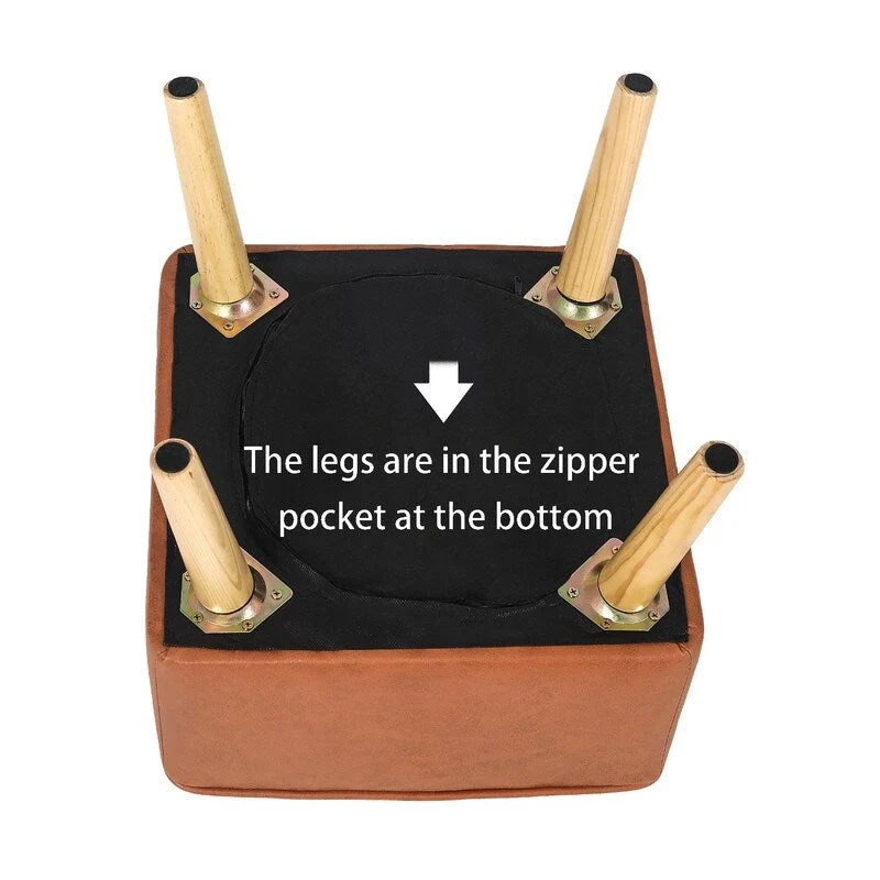 Adeco Square Faux Leather Tufted Footstool Ottoman Footrest Stool