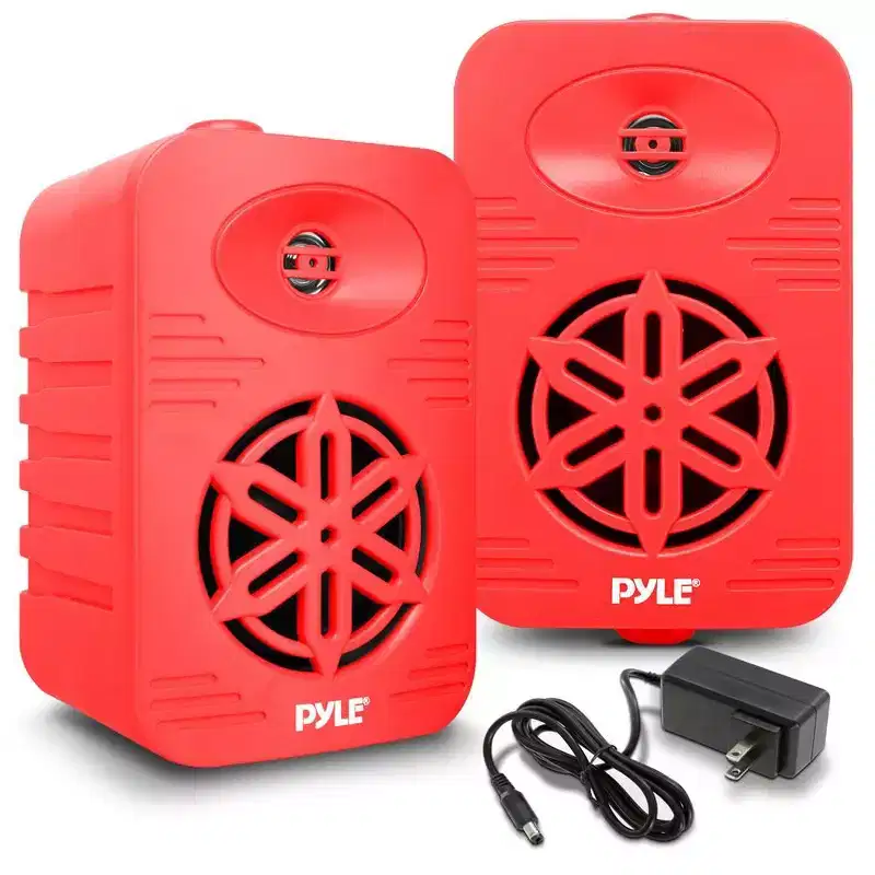 Pyle 4 2-Way Indoor/Outdoor Bluetooth Speaker System - Waterproof Wireless Streaming with 1/2 High Compliance Polymer Tweeter - PDWRBT46RD, Red