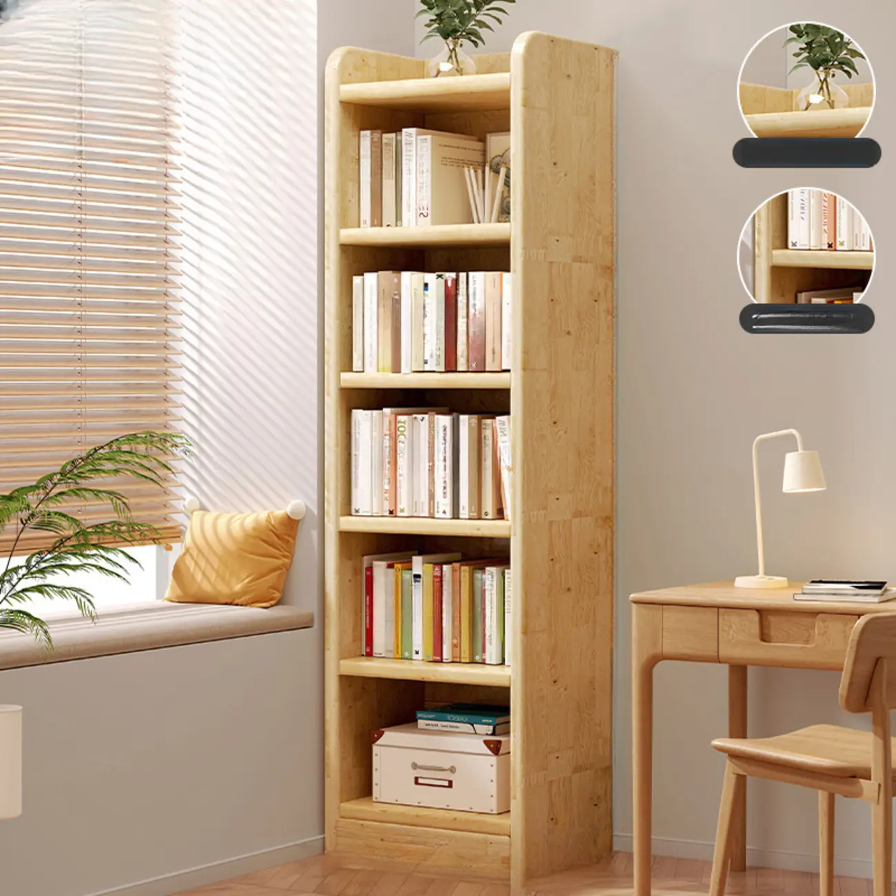 Rustic Vertical 5-Tier Closed Back Wooden Bookshelf