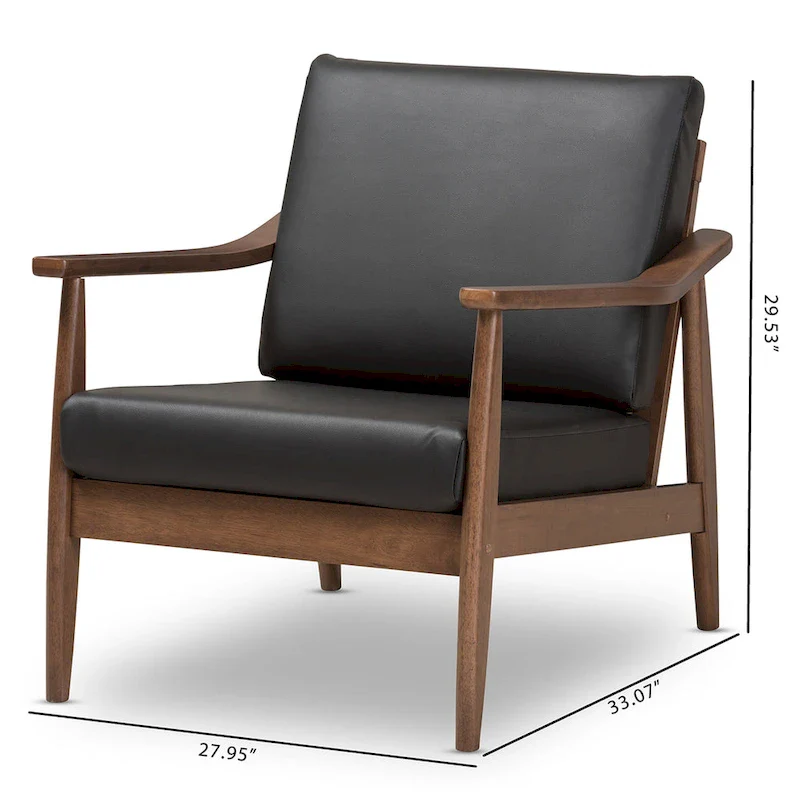 Mid-Century Lounge Chair with Solid Wood Legs and Upholstered Seat