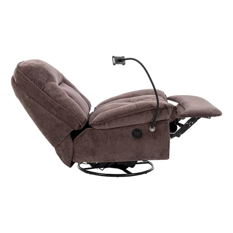 Bronzing fabric swivel recliner with mobile phone bracket