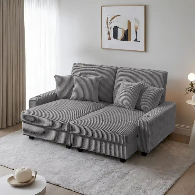 Grey Adjustable Chaise Lounge with Cup Holders, Single Seat