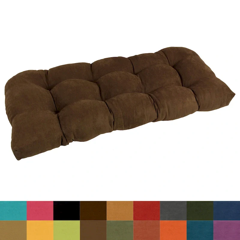 Aqua Blue / Multi-Color Rounded Back Microsuede Bench Cushion – 1–2 Person