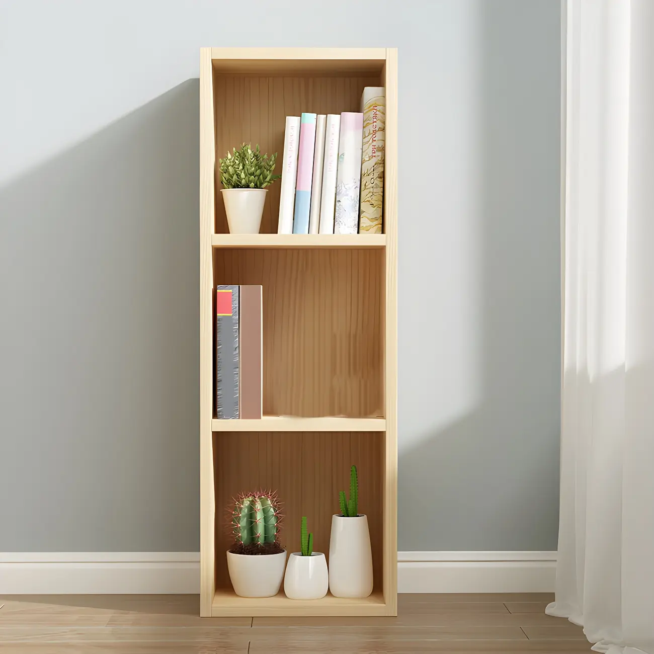 Contemporary Wood 5-Tier Natural Vertical Bookcase