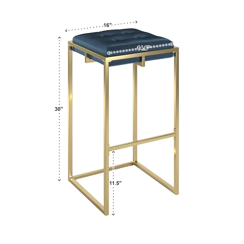 Backless Velvet Button-Tufted Bar Stool with Gold Metal Base & Footrest – Beige / Blue / Green, Counter / Bar Height