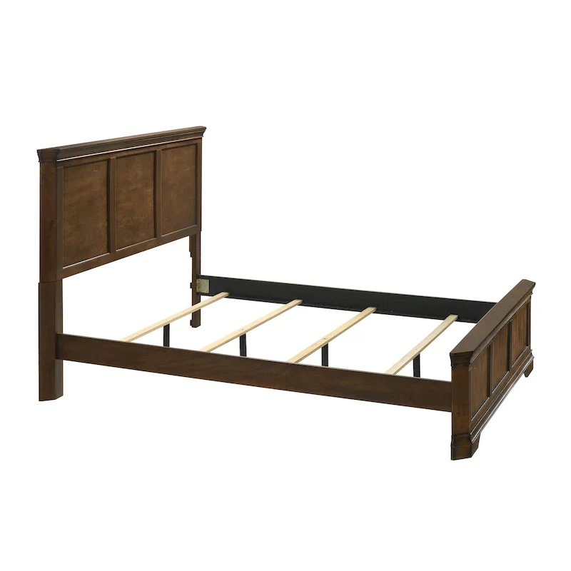 Roundhill Furniture Maderne 3-Piece Wood Bedroom Set, Panel Bed and Two Nightstands, Antique Walnut Finish