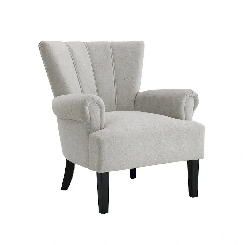 Grey Upholstered Armchair with Channel Back and High-Density Foam
