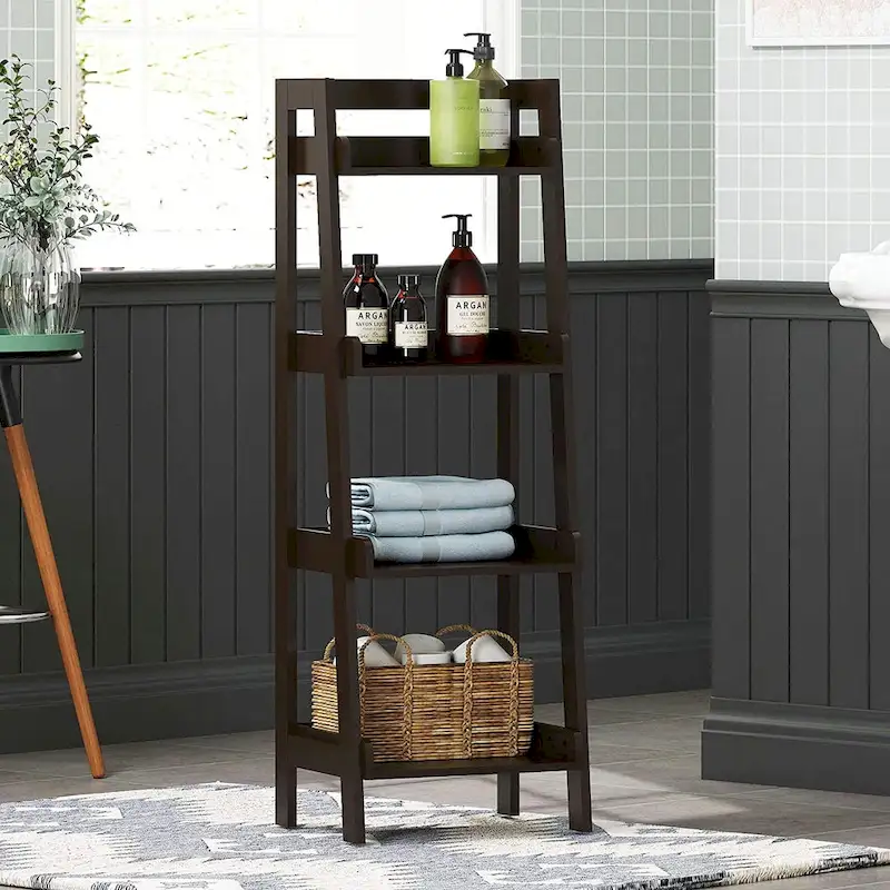 UTEX 4-Tier Ladder Shelf, Bathroom Shelf Freestanding, 4-Shelf Spacesaver Open Wood Shelving Unit, Ladder Shelf