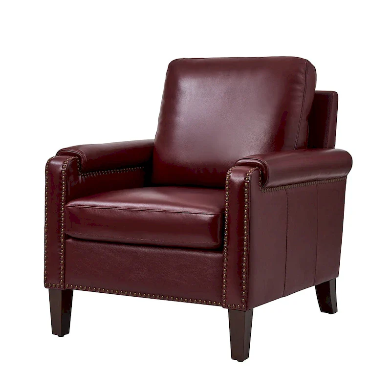 Kunz Transitional Genuine Leather Armchair with Removable Cushion and Nailhead Trims by HULALA HOME