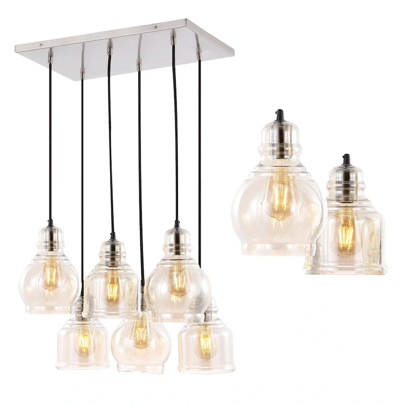 Cooper 18.88  6-Light Bohemian Farmhouse Iron/Glass Cluster LED Pendant, Nickel/Champagne by JONATHAN Y