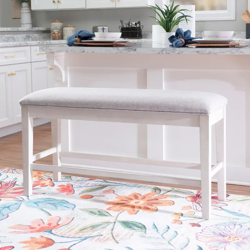 Mckee White Upholstered Storage Counter Dining Bench