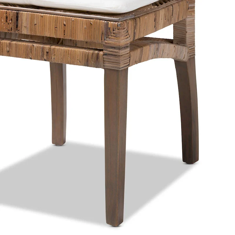 Laluna Modern Bohemian Rattan/ Mahogany Wood Dining Chair with Cushion