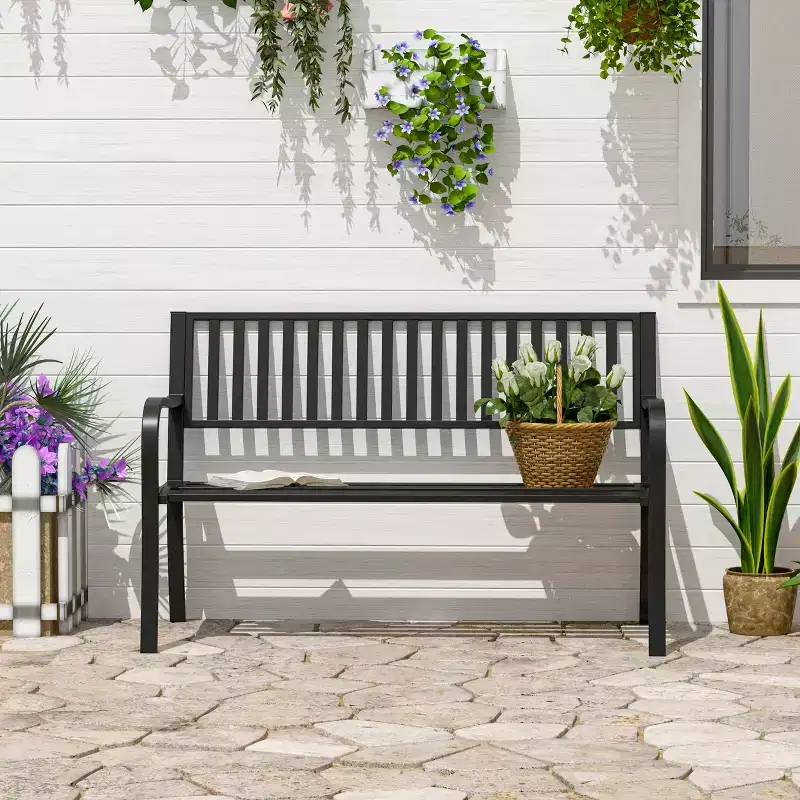 50 Outdoor Garden Bench, Patio Bench with Slatted Seat, Metal Porch Bench for Backyard, Poolside, Lawn