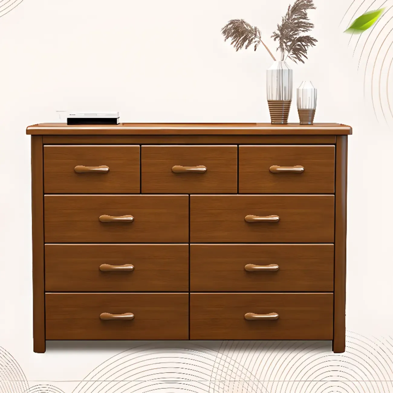 Classic Rubberwood Double Dresser with 9-Drawers