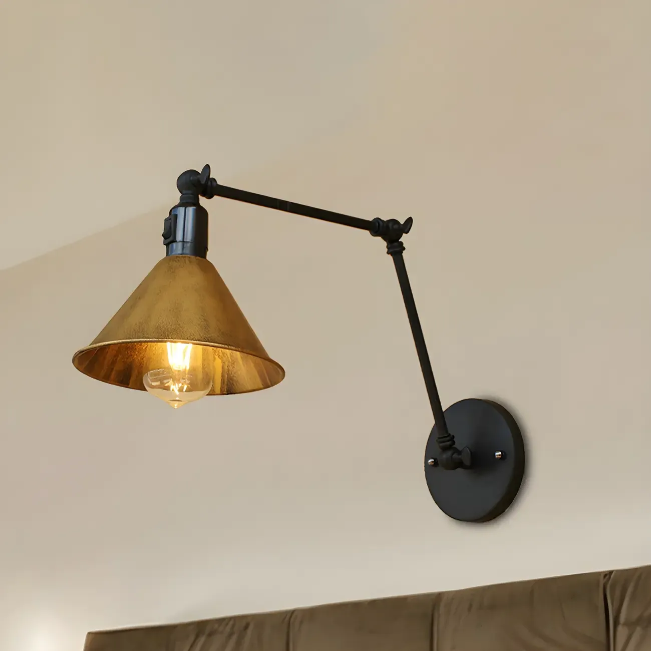 Industrial Metal Black Antique Brass Swing Arm Wall Light