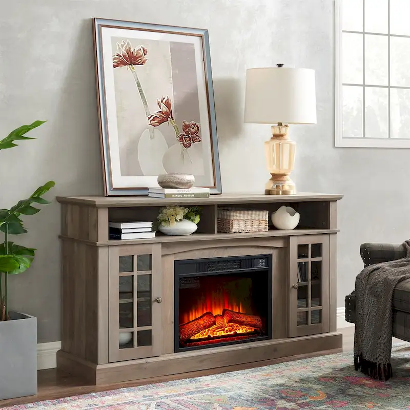 Modern Entertainment Console with 23  Fireplace Inset