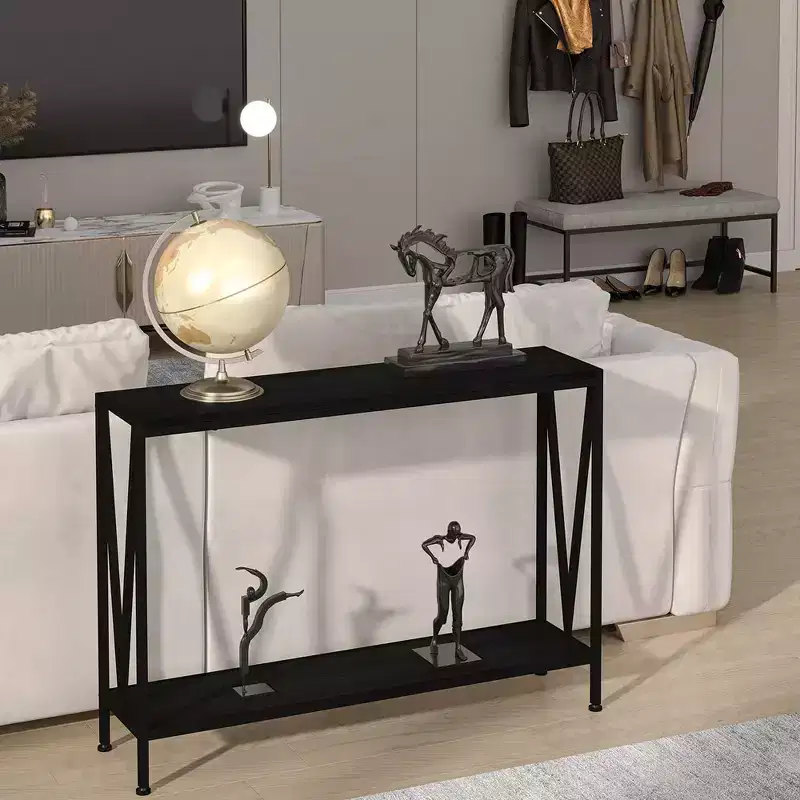 Console Table, 2-Tier Entryway Table with Storage,Black/Brown/Gray