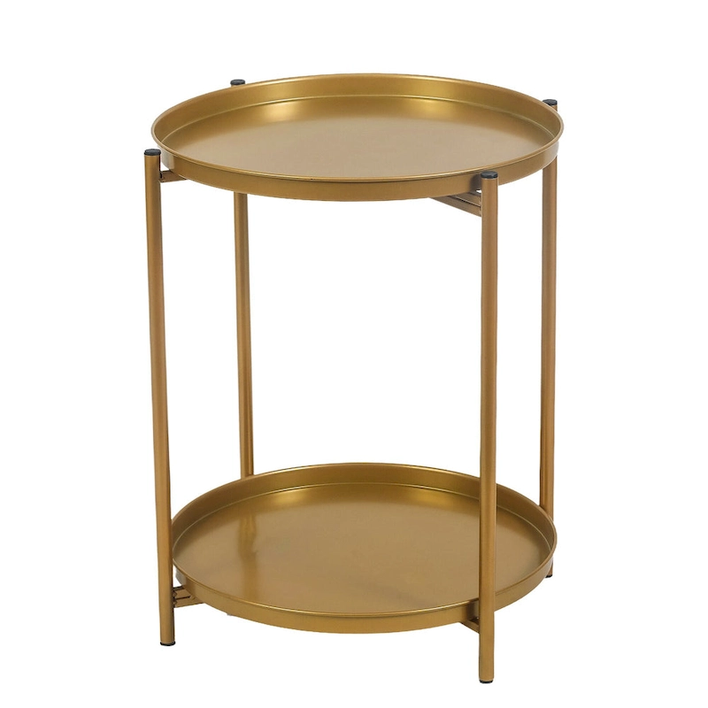 Adeco Side Table 2-Tier Metal Round End Table with Removable Tray - 17.5