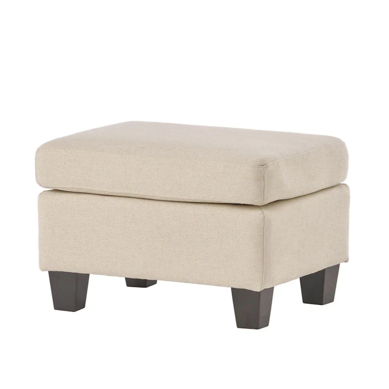 Upholstered Fabric Ottoman with Birch Wood Legs