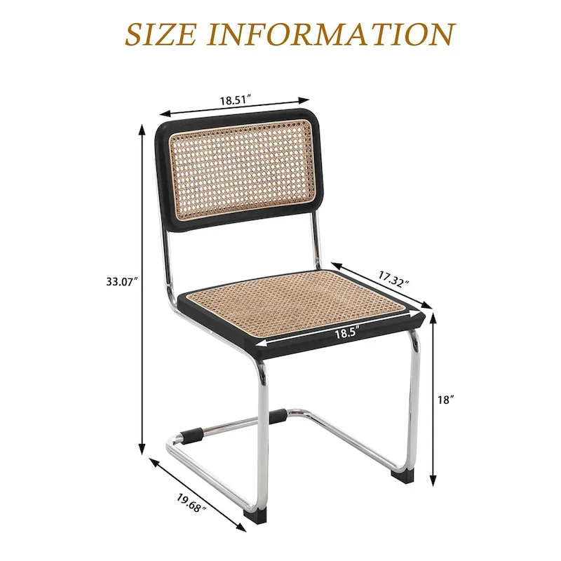 Dining Chairs Set of 2, Upholstered Natural Rattan Kitchen Chairs, Armless Accent Chair Side Chairs