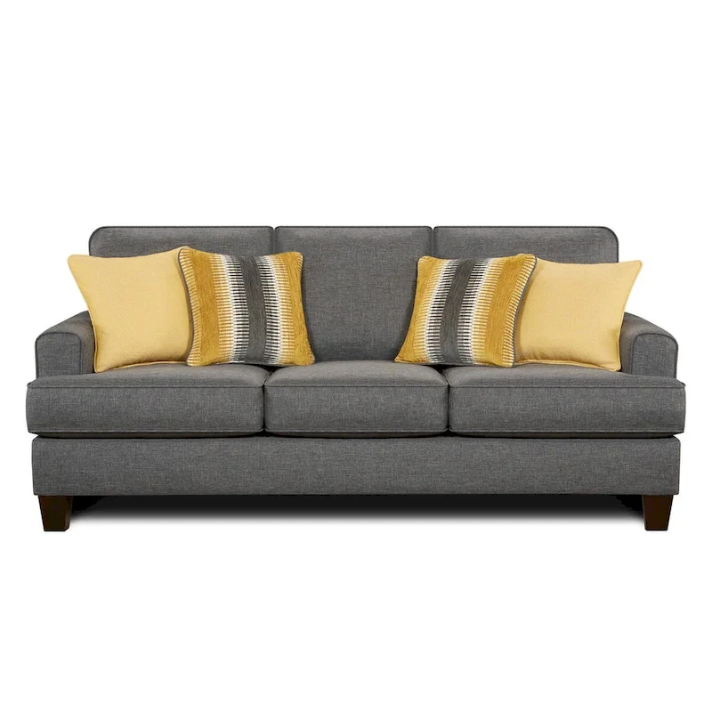 Grey Traditional Queen Sleeper Sofa with Track Arms & Reversible Cushions - Fits 3 People