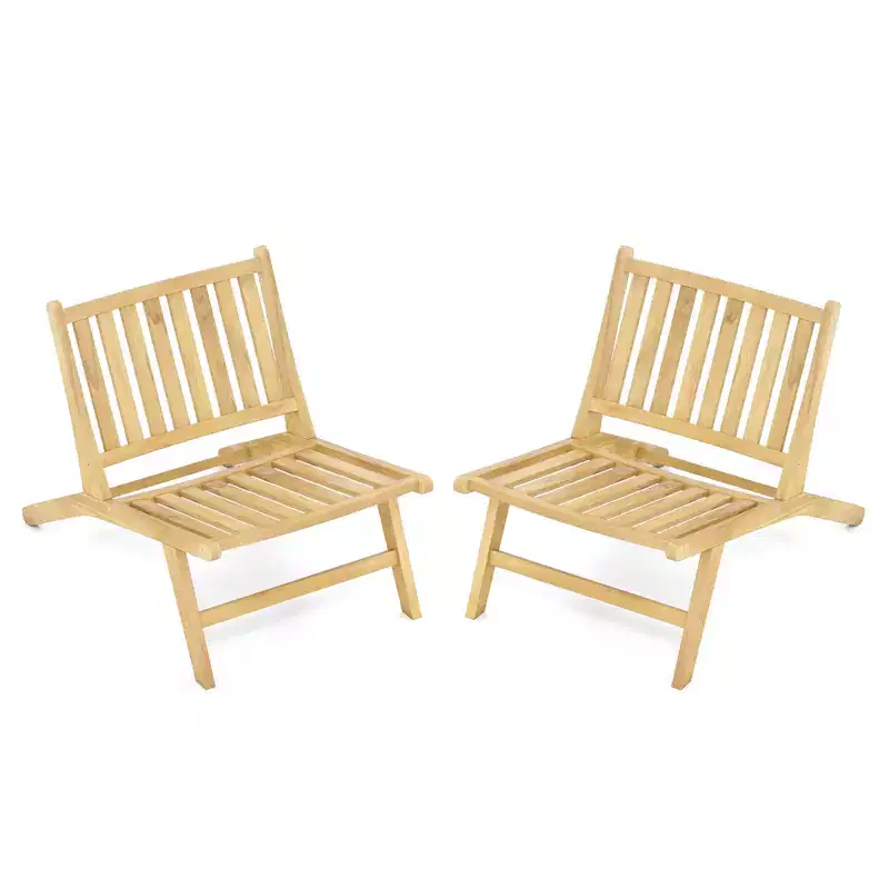 Costway 2PCS Teak Wood Outdoor Reclining Chair Natural Mid Century Accent Chair w/ Backrest