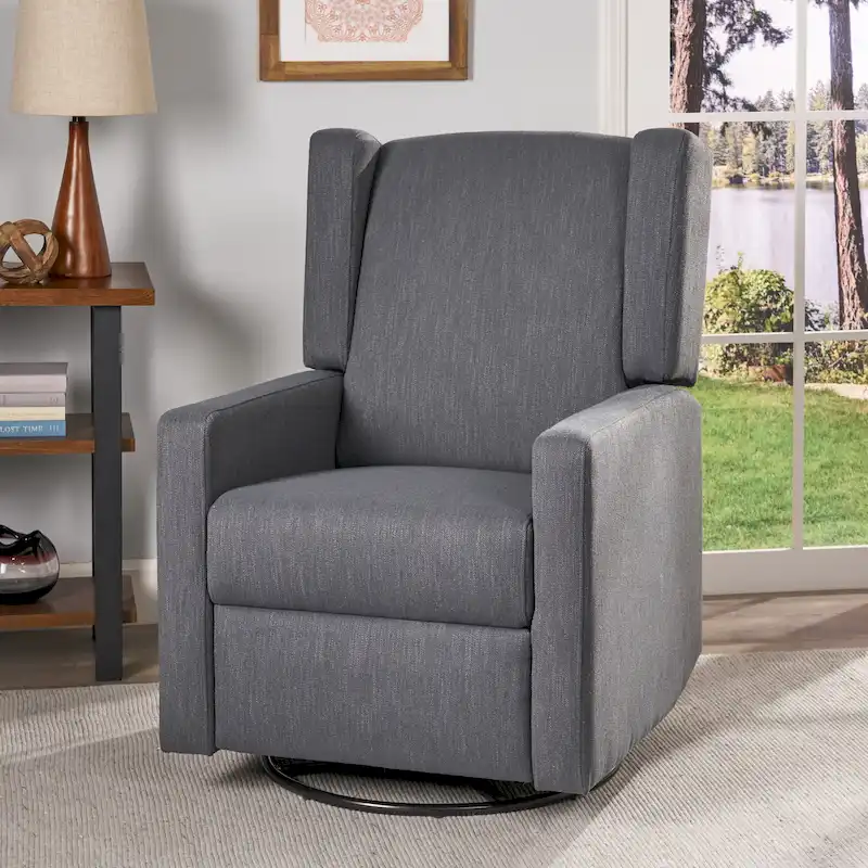Swivel Glider Recliner with Plush Wingback Upholstery – Lever Mechanism, Nursery & Living Room