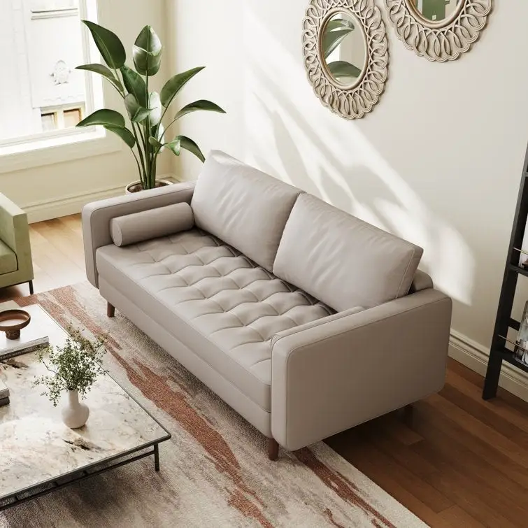 Beige / White / Brown / Grey / Black Faux Leather Square Arm Sofa 70