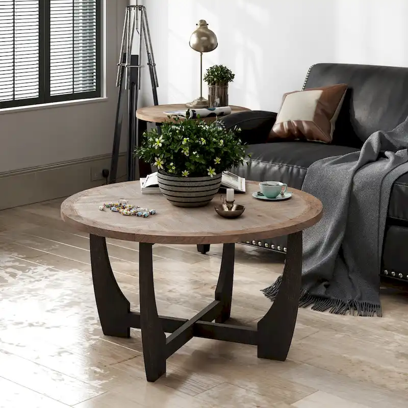 Brown & Black, X-Cross / Geometric Leg / Half Moon, End Table / Coffee Table / Console Table, Seats 1